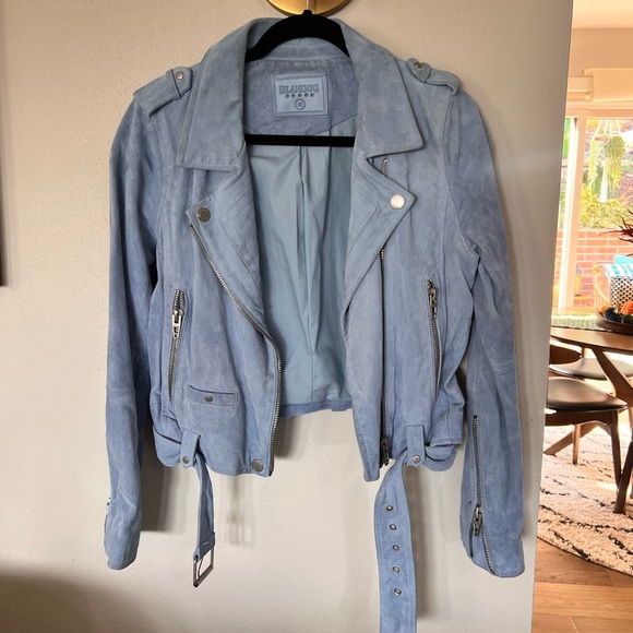BlankNYC Genuine Suede Moto Jacket - Size Medium - Light Blue - Picture 8 of 17